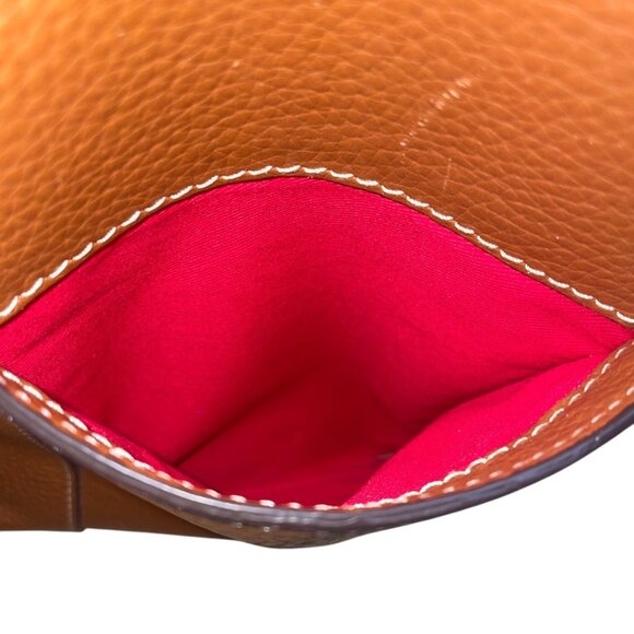 Dooney & Bourke Tan Brown Pebbled Leather Gold Accents Double Strap Shoulder Bag - Picture 11 of 16